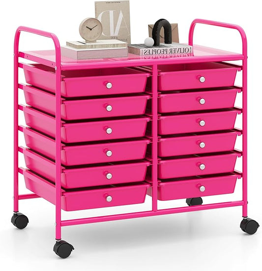 MAT EXPERT 12-Drawer Rolling Storage Cart, Mobile Utility Cart on Wheels, Removable Storage Drawers for Home, Study, Office, School,Paper Organizer