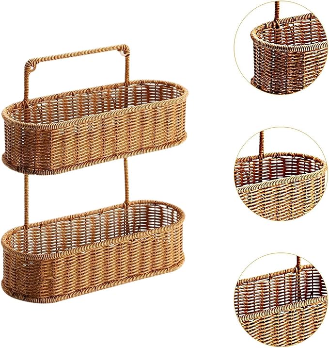 Woven Hanging Organizer Basket, 2 Tier Hanging Fruit Basket, Hand Woven 2 Tier Basket Stand for Bedrooms, Kitchen Entrances, Oval