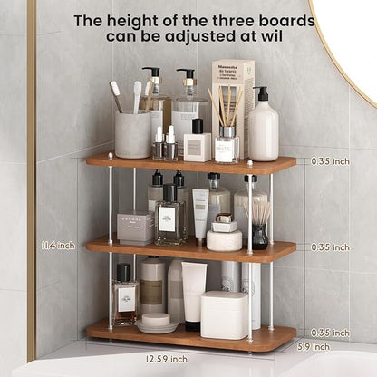 UJQSUN Bathroom Counter Organizer,Bathroom Shelf Organizers & Sink Organizer,Vanity Organizers,Storage Skincare,Makeup,Perfume,Spices,Coffee Station,for Corner,Dresser,Kitchen,Adjustable Height(3Tier)