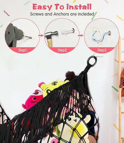 Stuffed Animal Hammock - Extra Large 56'' Long, Stuffed Animal Storage, stuffed animal Holder net, Hammock Large, Storage Hanging Organizer - Black