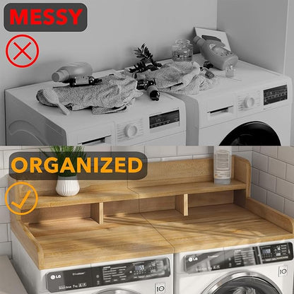Washer Dryer Countertop, Laundry Wood Shelf Topper with Edge, 2-Tier Laundry Countertop, for Washer and Dryer Laundry Hamper Counter Storage Organization (Natural)