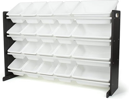 Humble Crew Extra-Large Toy Organizer with 20 Plastic Bins – White/Espresso Storage Rack with 4-Tier Shelves, Anti-Tip Safety, for Kids’ Rooms, Playrooms, Nurseries & Classrooms