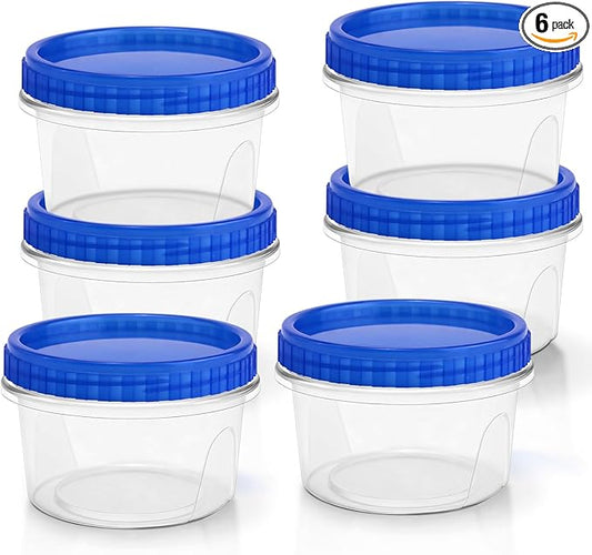 ISUSSER 6 Pack Freezer Containers with Screw On Lids, 16 Oz Stackable Reusable Plastic Storage Container, Airtight Plastic Food Storage Containers with Twist Top Lids for Food Soup Jello Sauce