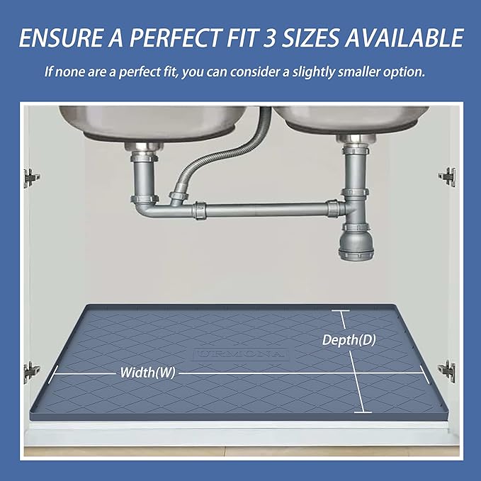 URMONA Under Sink Mat for Kitchen Waterproof, 28" x 22" Silicone Under Sink Mat for Shelf Liner Organizer, Cabinet Sink Protector Under Sink Liner for Bottom Kitchen, Bathroom(Dark Grey)