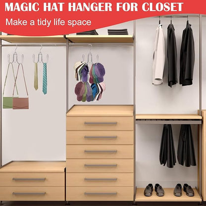 NAKBINX 2 Pack Hat Hanger for Closet, Collapsible Metal Hat Organizer for Baseball Caps, Racks with 4 Big Hooks, 360° Rotation Space Saving Hangers, Better Organizer&Display for Tie, Scarves