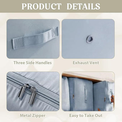 Ultra Space Saving Self Compression Organizers, 3-Layer Zipper Large Capacity Blanket Bags, Thickend Satin Fabric Comforter Storage Bags, for Collect Comforters, Clothes, Blankets (Gray)