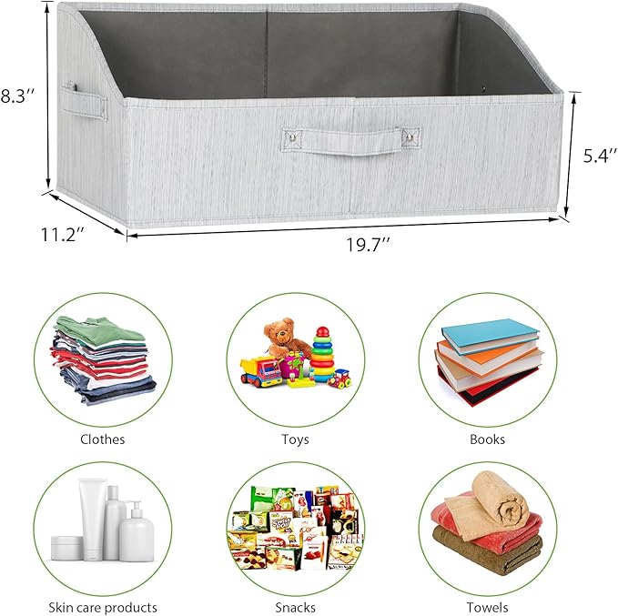 KEEGH Closet Baskets and Storage Bins for Shelves Linen Closet Shelf Organizers and Storage Box Trapezoid Storage Bins Shelf Baskets with Handles for Closet Organization (Grey, 3 Pack)