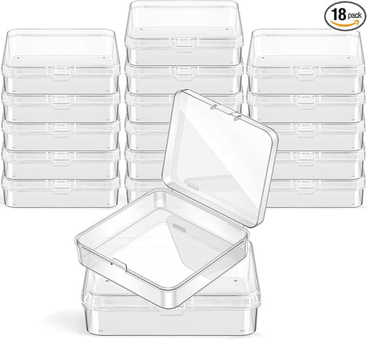 Jetec 18 Pieces Mini Plastic Clear Beads Storage Containers Box for Collecting Small Items, Beads, Jewelry, Business Cards, Game Pieces, Crafts (3.3 x 3.3 x 1.1 Inch)