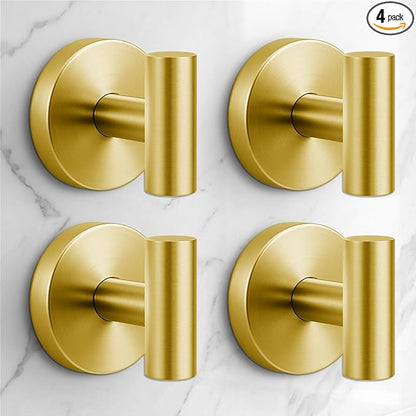 QQK Heavy Duty Suction Cup Hooks for Glass Window,Tile,Mirror,Removable Shower Hooks for Inside Shower,Metal Towel Hooks for Bathroom,4 Pack(Gold)