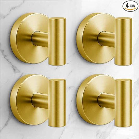 QQK Heavy Duty Suction Cup Hooks for Glass Window,Tile,Mirror,Removable Shower Hooks for Inside Shower,Metal Towel Hooks for Bathroom,4 Pack(Gold)