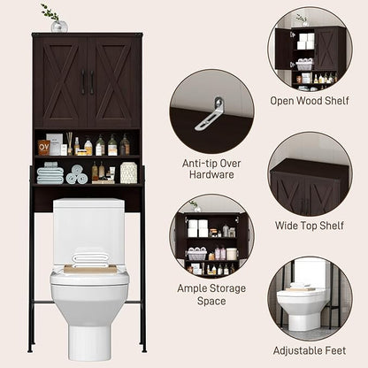 Vabches Over The Toilet Storage Cabinet, Farmhouse Over Toilet Storage Cabinet, Metal Frame with Barn Doors, Home Space-Saving Toilet Rack for Bathroom, Toilet, Laundry Room