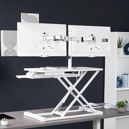 VIVO Height Adjustable 32 inch Standing Desk Converter with Dual 13 to 30 inch Monitor Stand, Sit Stand Monitor Mount and Desk Riser, White, DESK-V000K-M2W