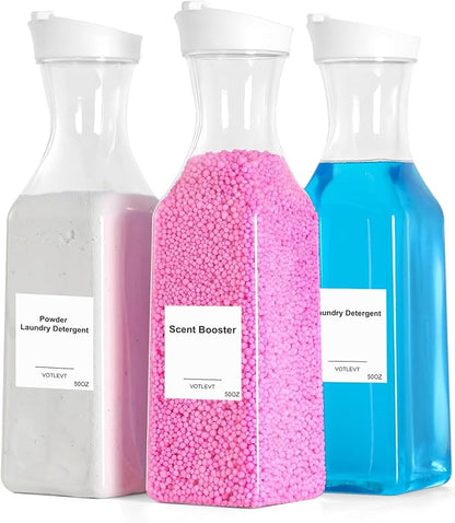 50 OZ Liquid Laundry Detergent Dispenser, Plastic Laundry Detergent Container for Organizing, Fabric Softener and Laundry Soap Dispenser, Laundry Powder Organizer for Laundry Room, 3 Pack