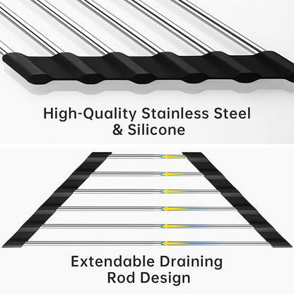 Tomorotec Adjustable Triangle Dish Drying Rack, Foldable Stainless Steel Over The Sink Kitchen Drainer Caddy Organizer Storage Shelf Holder, Corner Sink Caddy, Kitchen Sink Caddy (Black)