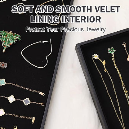 JETEHO Velvet Jewelry Tray for Drawers Black Jewelrys Display Tray Stackable Jewelry Organizer Trays for Necklace Bracelet Ring Watch (1, Black)