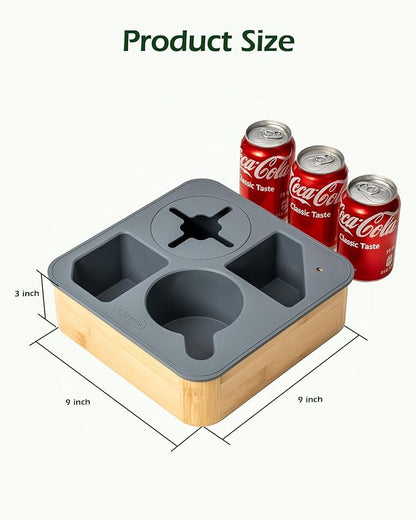 Couch Cup Holder Tray, Bamboo Couch Caddy with Rotatable Phone Holder for Bed Organizer, Waterproof Anti-spill Sofa Cup Holder for Snacks Beverage Remote White