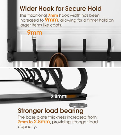 CHAUNCEY HOME Long Over The Door Hooks Hanger with 15.75" Arms for Easier Access by Shorter, Heavy Duty Door Hanger for Coat, F16U, Fits Standard 1 3/8'' Doors, Towel Racks for Bathroom, Black