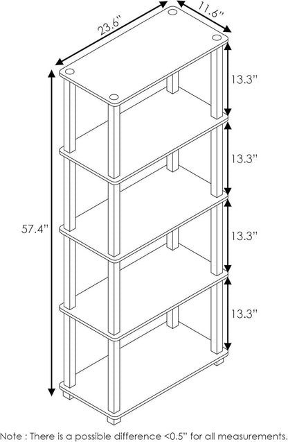 Furinno Turn-N-Tube 5-Tier Multipurpose Shelf / Display Rack / Storage Shelf / Bookshelf, Square Tubes, Pink/White