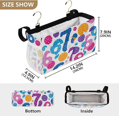 CuwrYet Bedside Caddy Hanging Bunk Bed Caddy Bed Organizer Hanging Pocket with 2 Hooks Bedside Storage Organizer Pocket Bag Holder Six Seven Flowers Colorful Polka Dots