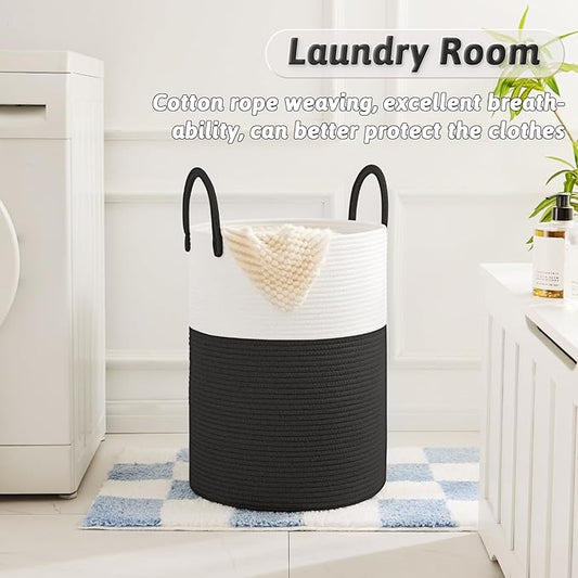 Laundry Basket,Woven Cotton Rope Laundry Hamper,100L for Decorative Storage of Dirty Clothes,Toys and Blankets in Bathroom,Baby Room and Living Room