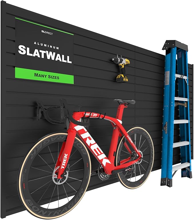 DLDIRECT Aluminum Slatwall Panel Garage Wall Organizer Heavy Duty Wall Mounted Slat Wall Rack, Interlocking Paneling for Garage Wall Slat Board Storage System - Black (4'H x 4'W)