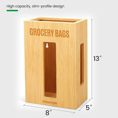 Extra Large Bamboo Grocery Bag Holder for Plastic Bags, Under Sink Cabinet or Wall Mounted Organizer, Space-Saving Bag Dispenser for Kitchen, Pantry, Laundry Room, Garage