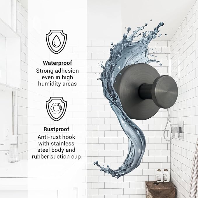 Welsa Suction Cup Hooks for Shower - 4 Pack, Gray - Stainless Steel, Strong Suction, No Drill, Removable Hanger, Tile Bathroom Kitchen Wall, Glass Door, Mirror Hook Hanging Robe, Towel Holder