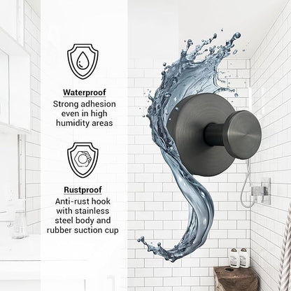 Welsa Suction Cup Hooks for Shower - 4 Pack, Gray - Stainless Steel, Strong Suction, No Drill, Removable Hanger, Tile Bathroom Kitchen Wall, Glass Door, Mirror Hook Hanging Robe, Towel Holder