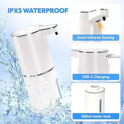 MTYGK Automatic Foaming Soap Dispenser,Touchless Foam Soap Dispenser,12.8oz Rechargeabled Wall Mounted Smart for Bathroom and Kitchen Dish Soap,Easy for Toddlers(White)