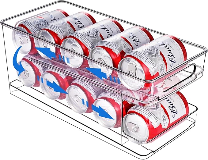 BingoHive Rolling Soda Can Organizer for Refrigerator Can Dispenser for Beer Soda Seltzer Pop Can Soda Organizer for 10 Standard Size 11.15oz or 12oz Cans Holder Storage Pantry Organization