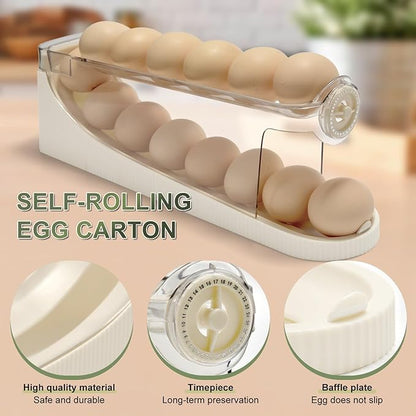 egg holder for fridge-Auto Rolling Fridge Egg Organizer,egg dispenser for refrigerator,Egg preservation rack,Egg Storage Rack for Kitchen,egg container refrigerator (white, 2tier)