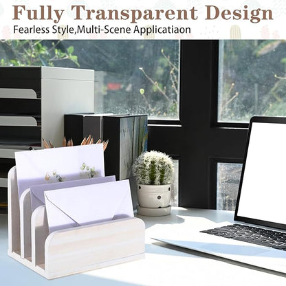 Wooden Mail Holder 3 Slots Mail Organizer for Desk Wood File Paper Letter Sorter for Letter Envelope Filing Cell Phone Document Storage, Organizer Tray for Office and Home (White)