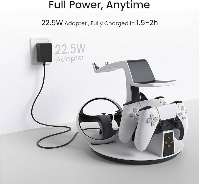 KIWI design D2 3-in-1 Controller Charging Station for PSVR2 and PS5 with VR Display Stand and LED-Charging Indicator