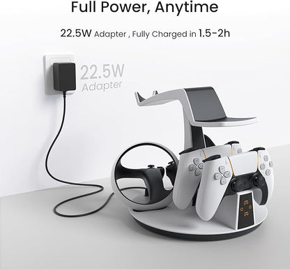 KIWI design D2 3-in-1 Controller Charging Station for PSVR2 and PS5 with VR Display Stand and LED-Charging Indicator