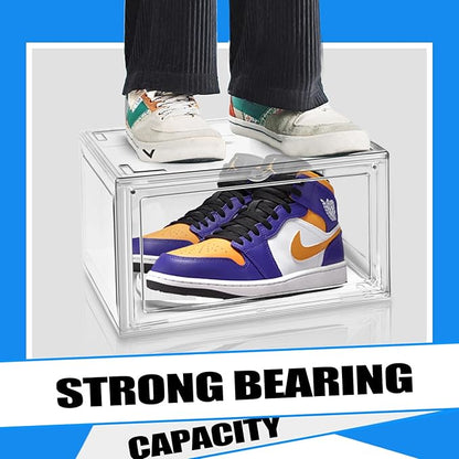 EDS FAM 4 Pack Large Acrylic Shoe Boxes Sneaker Storage for Sneakerheads Clear Plastic Stackable Boot Shoe Collectibles Display Case, Size 13