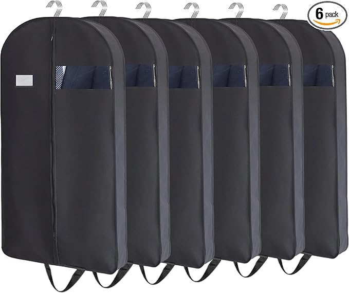 CONMEOCON- 43” Garment Bags for Hanging Clothes, Suit Bags for Men Travel with Car, Garment Bags for Storage with Handle, Clear Window and Name Tag, Protector for Suit, Jacket, Coat, Sweater, 6 Pack