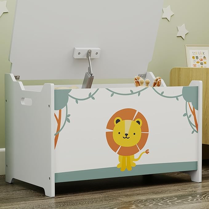 Qaba Toy Box with Lid, Toy Chest with Safety Hinges for Kids Boys Girls, Storage Organizer for Living Room, Playroom, Nursery, Bedroom, 24" L x 15" W x 15" H, Green