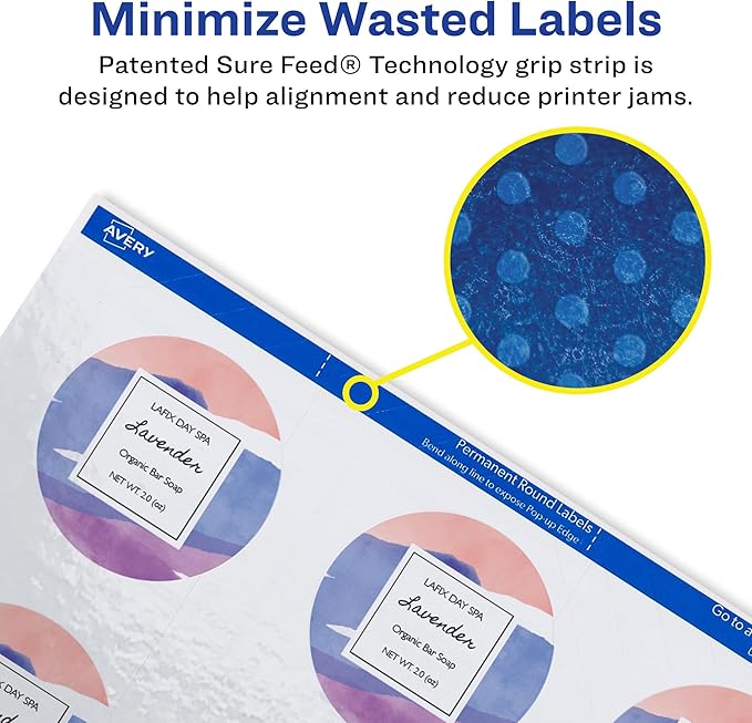 Avery Printable Round Labels, Sure Feed Technology, Glossy White Labels, 2" Diameter, Permanent Adhesive, Laser/Inkjet, 120 Per Pack for 240 Total (2-Pack of 22807)