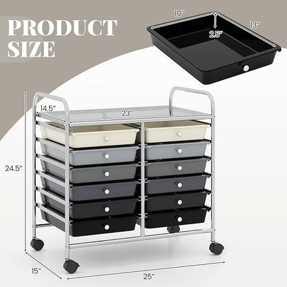 MAT EXPERT 12-Drawer Rolling Storage Cart, Mobile Utility Cart on Wheels, Removable Storage Drawers for Home, Study, Office, School,Paper Organizer