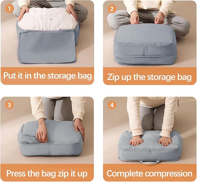 NotiGat 3PCS XL Ultra Space Saving Bags self compression organizer bags space saver bags for comforters storage bag organizer for blankets bedding clothes (Blue-3PCS)