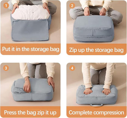 NotiGat 3PCS XL Ultra Space Saving Bags self compression organizer bags space saver bags for comforters storage bag organizer for blankets bedding clothes (Blue-3PCS)