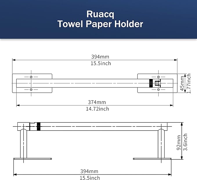RUACQ Paper Towel Holder Under Cabinet, Wall Mounted or Adhesive Stainless Steel Paper Towel Holder,Square Base Paper Towel Rack for Kitchen, RV, Bathroom (Brushed Gold)
