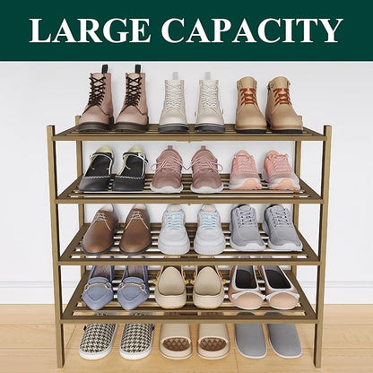 Smiry Bamboo Shoe Rack 4-Tier, Stackable Wooden Shoe Organizer for Entryway & Closet, Free Standing Wood Shoe Storage Shelf for Front Door & Small Spaces, Walnut
