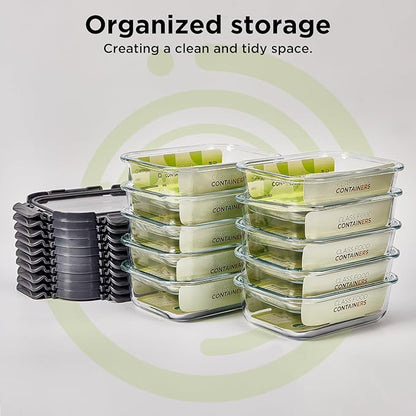Spreccio Glass Food Storage Containers with Glass Lids, 4 Pack Meal Prep Container with Airtight Lids, Microwave Safe Food Container Set, BPA Free, LeakProof, Ideal for Lunch