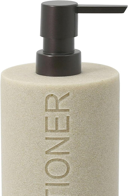 Indecor Home Resin Tan Sandstone Conditioner Engraved Bottle Refillable Pump Dispenser, Durable Waterproof Resin Construction for Bath, Shower - Tan Sandstone ORB Pump
