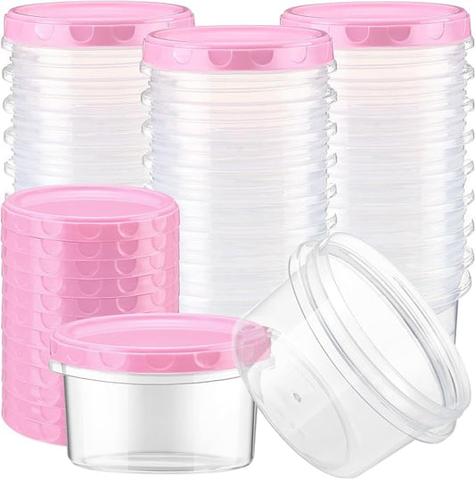 Sieral 36 Pack 8 oz Freezer Containers with Lids Reusable Deli Freezer Storage Containers Stackable Plastic Thick Twist Top Jars for Takeout Food Round Wide Mouth Lunch Snack (Pink)