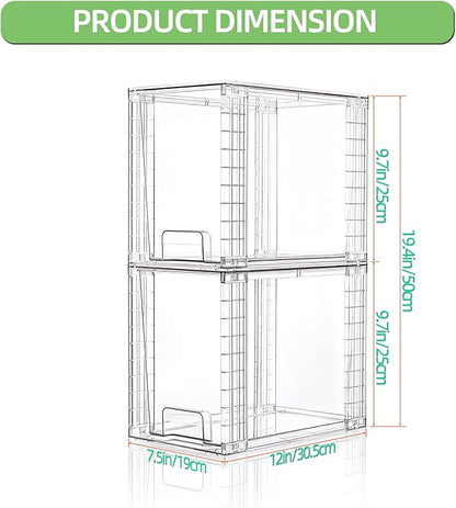 High Clear Stackable Storage Drawers(2 Pack), High-strength Plastic Organizer Bins with Handles for Skincare Bathroom Cabinet Vanity Undersink Kitchen Pantry BPA-Free Storage Containers