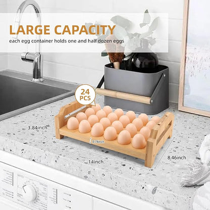 48 Egg Holder Countertop 2-Tier Stackable Bamboo Egg Tray with Anti-Slip Pads/Ventilation Design, Kitchen Counter Display Fresh Eggs Storage Organizer for Chicken/Duck/Turkey Eggs