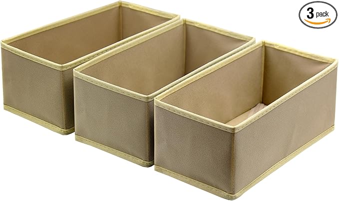 Drawer Organizer Set of 3, Foldable Fabric Storage Boxes 11"x5.5"x4.8", Underwear Socks Dividers for Dresser Closet Wardrobe Bra Panty Leggings, Khaki