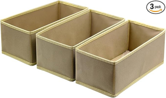 Drawer Organizer Set of 3, Foldable Fabric Storage Boxes 11"x5.5"x4.8", Underwear Socks Dividers for Dresser Closet Wardrobe Bra Panty Leggings, Khaki